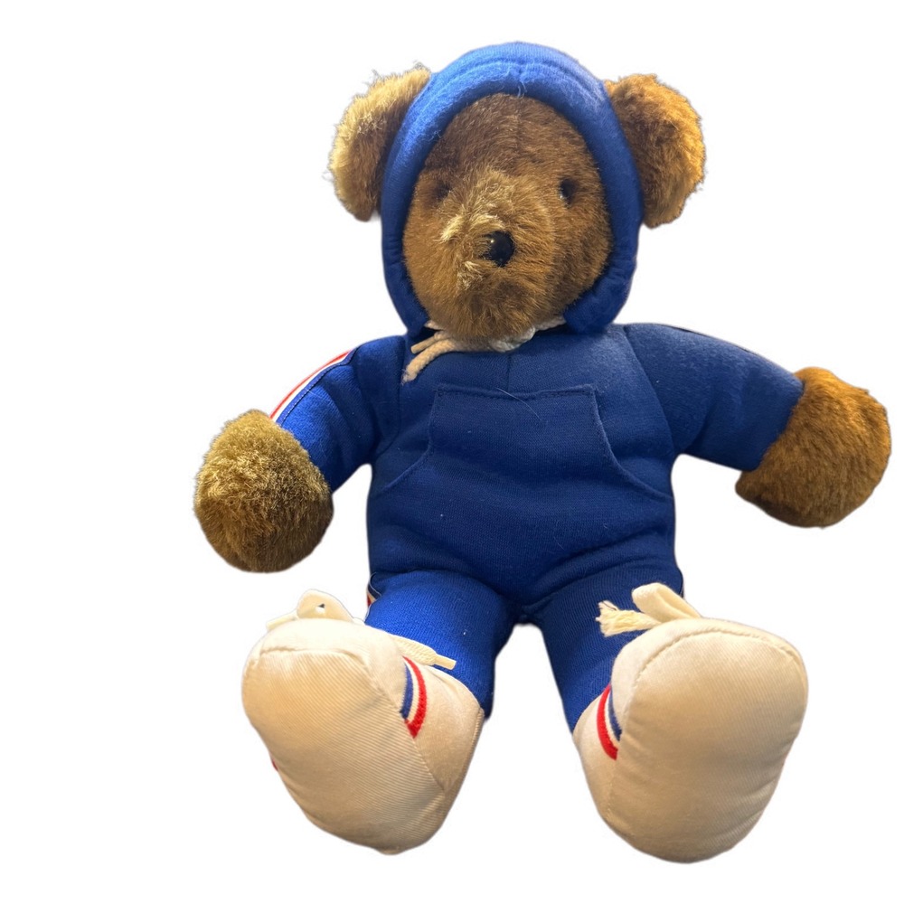 Vintage Albert the Running Bear Plush 1979 North American Bear Blue Track Suit